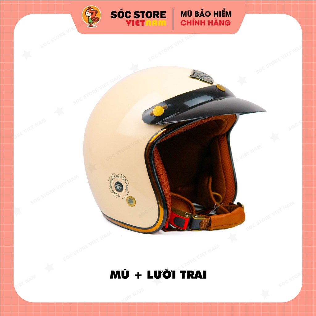 Mũ bảo hiểm 3 phần 4 NAPOLI màu kem, nón bảo hiểm 3 phần 4 nam nữ Sóc Store freesize