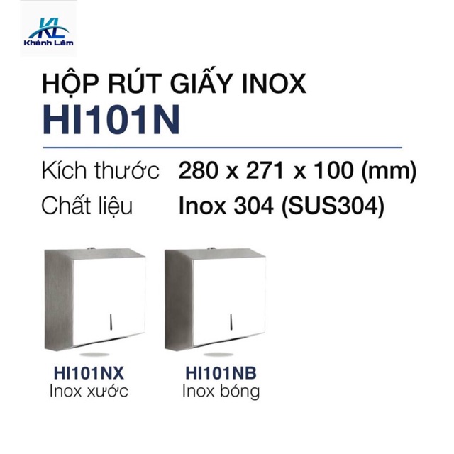 Hộp đựng giấy vệ sinh chữ nhật ngắn gắn tường HI101N (trắng bạc) - INOX 304 không gỉ, chống nước