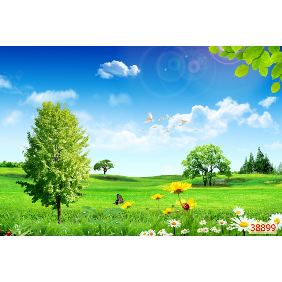 Tranh dán tường 3d phong cảnh thiên nhiên trang trí phòng khách chất liệu decal pp keo sẵn bóc dán atk16