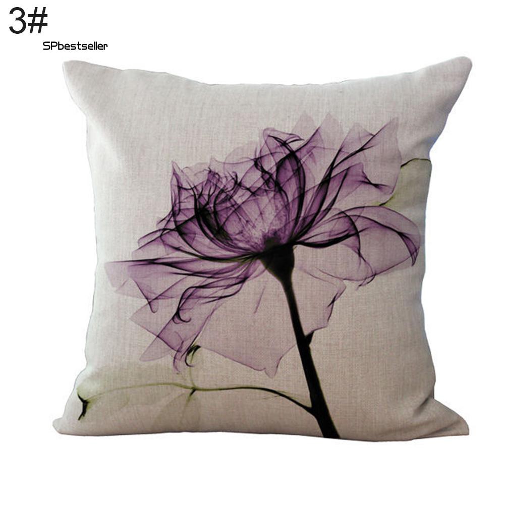 Vỏ gối sofa vải lanh trang trí họa tiết hoa hiện đại