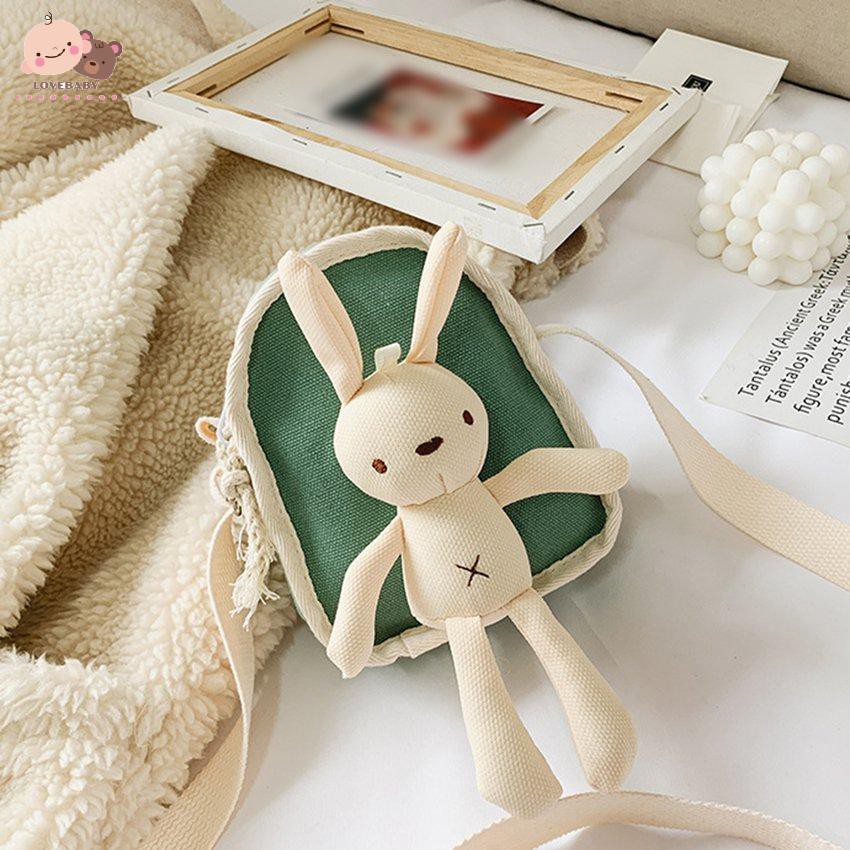 Túi xách vải bạt hình vuông mini đeo vai chỉnh được hình thỏ dễ thương cho trẻ em