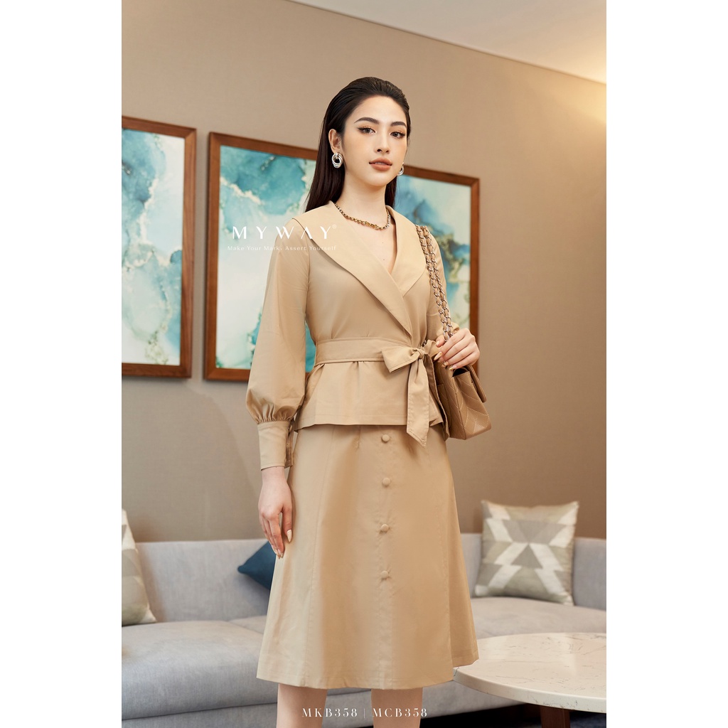 Set Áo Khoác Chân Váy MY WAY KaKi Có Đai Sang Trọng MKB358 -MCB358