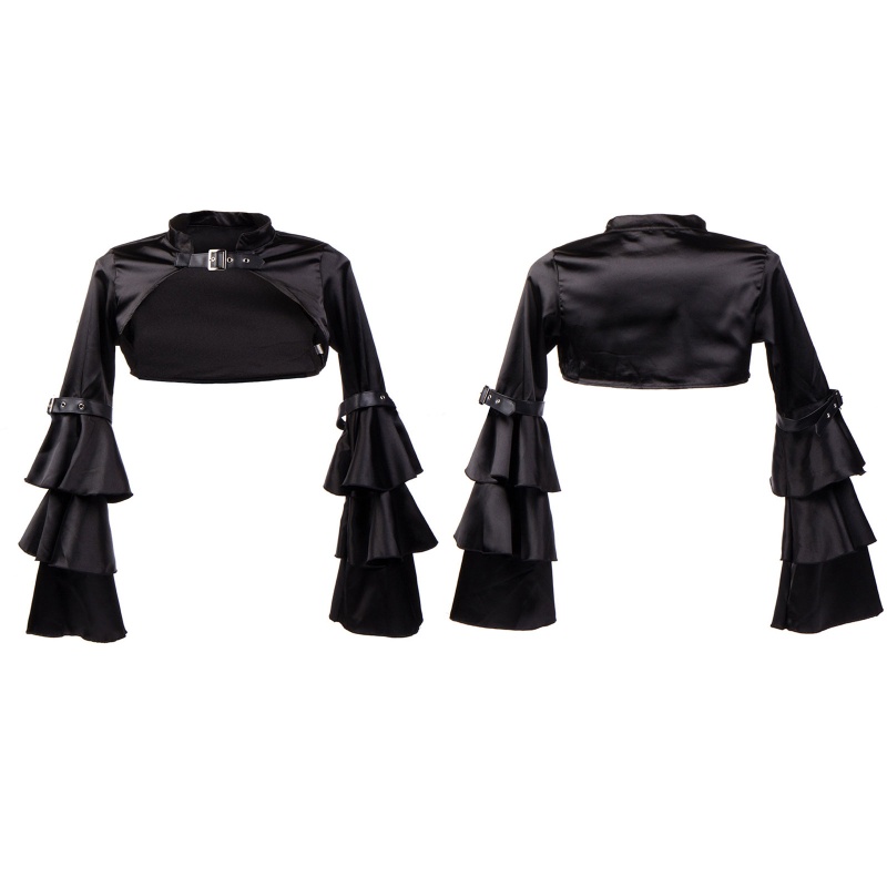 Áo Khoác Satin Tay Dài Nhún Bèo Phong Cách Steampunk Gothic Dành Cho Nữ