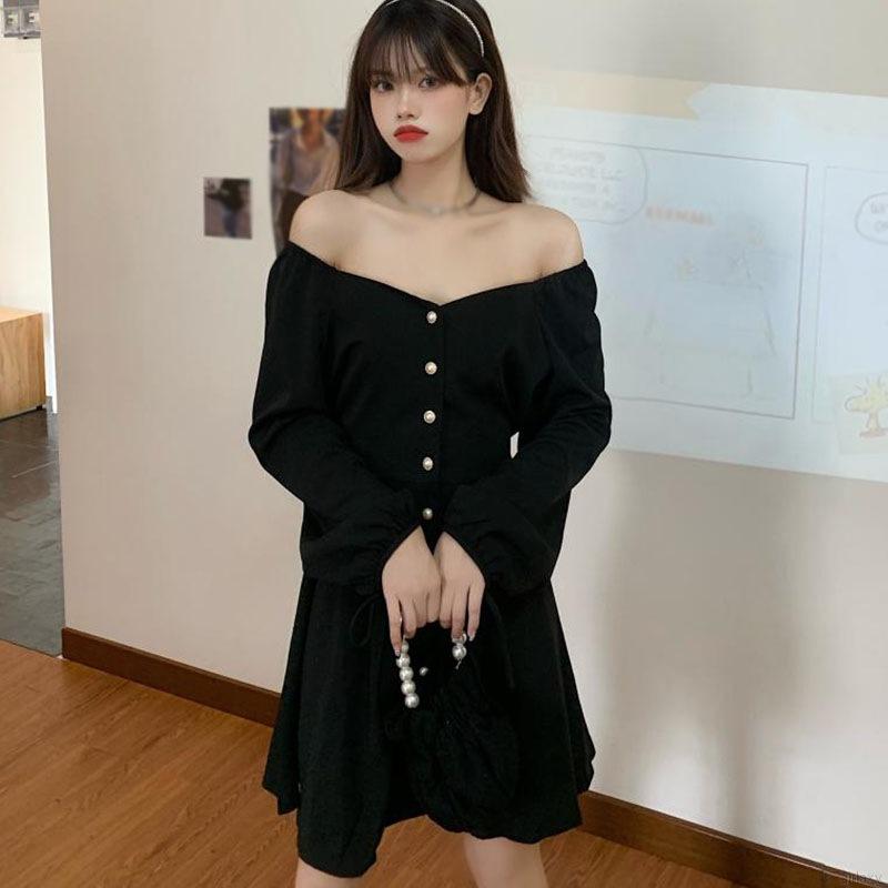 Đầm Nữ Dài Tay Cổ Bẻ Eo Thắt Dây Thời Trang Hàn Xinh Xắn