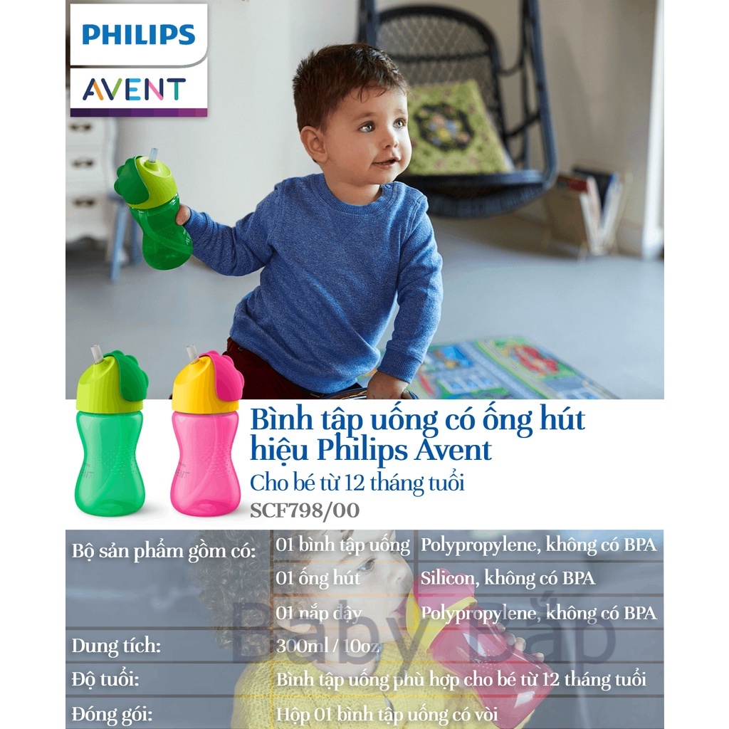 Bình tập uống bằng nhựa, có ống hút Philips Avent (300ml / 10oz) cho bé từ 12 tháng tuổi - 798.00