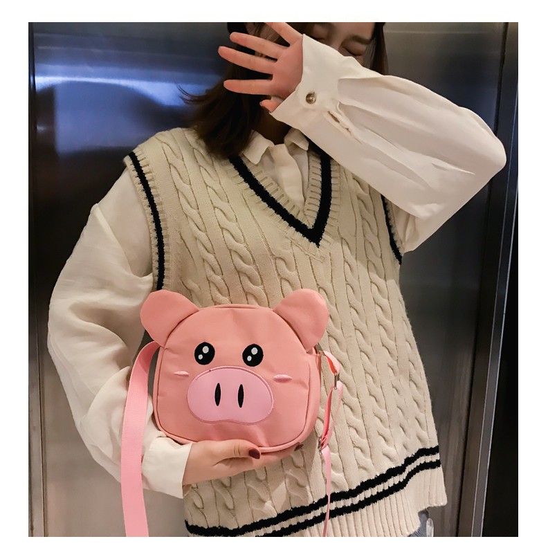 Túi xách nữ đeo chéo ulzzang Túi đựng ĐTDĐ Mini Bag túi vải canvas hình chú heo dễ thương nhiều màu.Bóp ví dự tiệc-2184