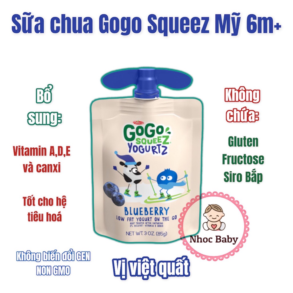 Sữa chua Gogo Squeez Mỹ cho bé từ 6 tháng túi 85g hsd 2024