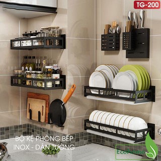Kệ giá phòng bếp inox cao cấp đựng gia vị, chén, đĩa, chai lọ, dao, đũa đa năng không cần khoan tường
