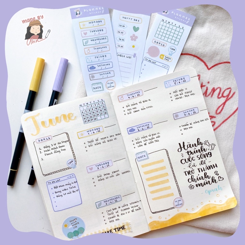 Set Sticker PLANNER lên kế hoạch cho sổ tay, Bullet Journal - MADE BY AHN thiết kế