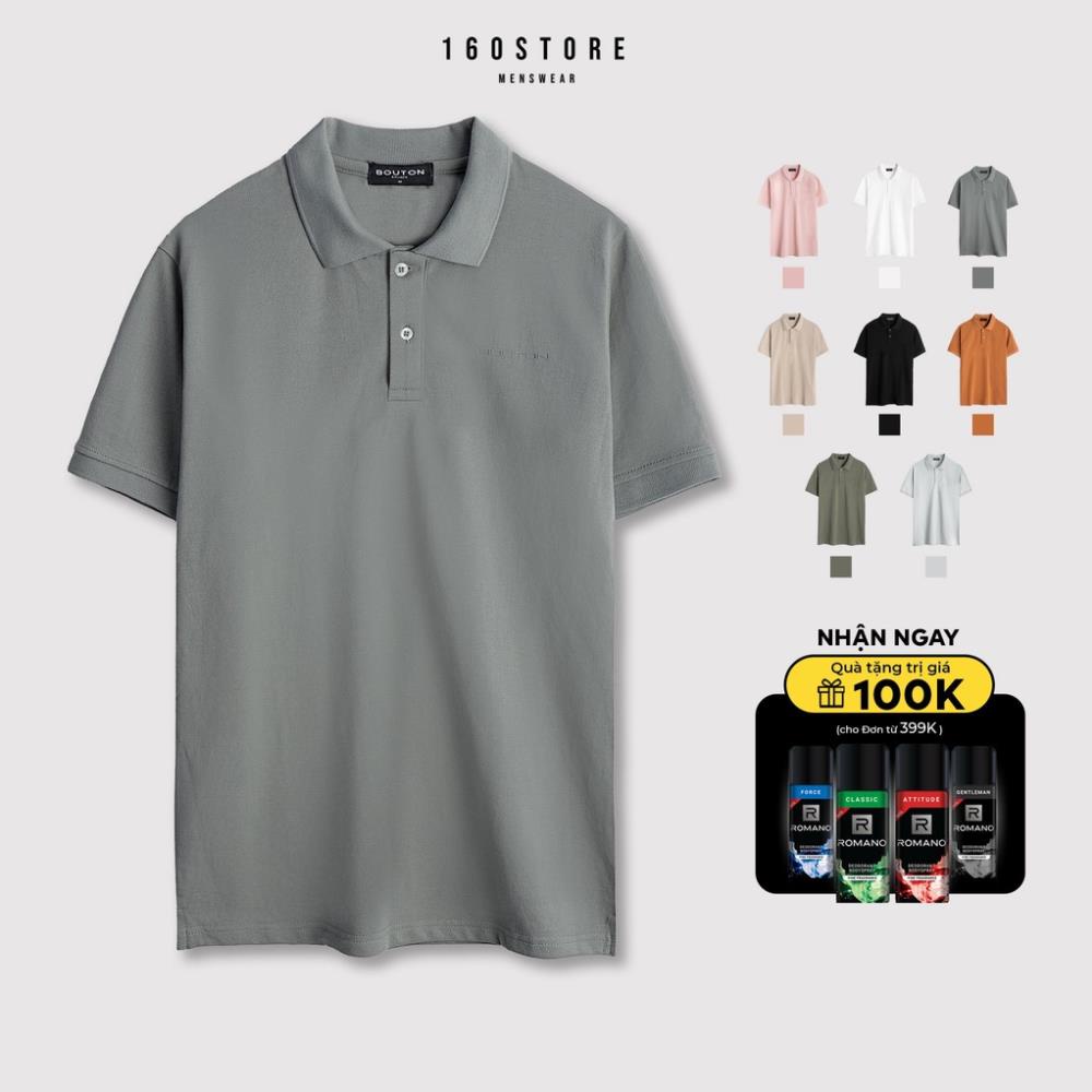 Áo Thun Polo Nam, Áo Phông Polo Nam Có Cổ Tay Ngắn Basic Vải Cá Sấu Cotton Cao Cấp BOUTON PLEC0001 160STORE !