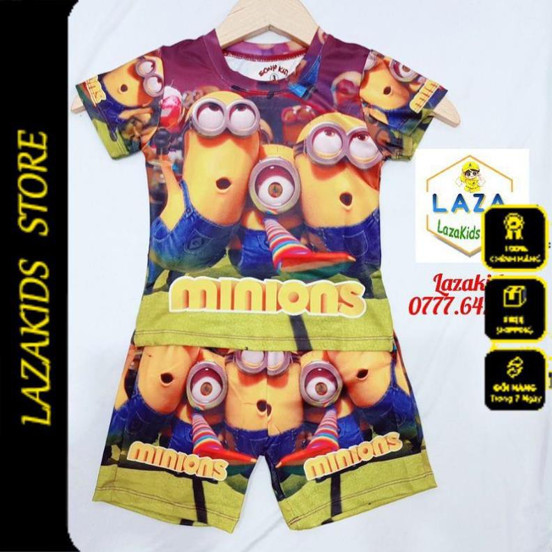 Bộ đồ bé trai mùa hè- Bộ cộc tay cho bé trai- Hoạt hình 3D minion thun lạnh 4 chiều Lazakids