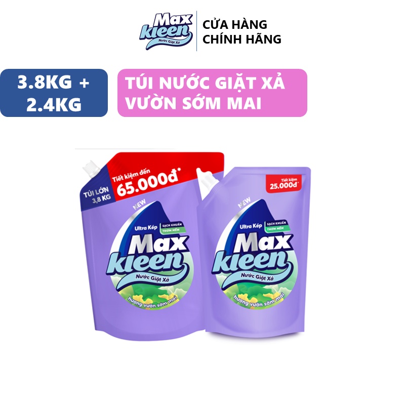 Combo 2 Túi Nước Giặt Xả MaxKleen Hương Vườn Sớm Mai 3.8kg + 2.4kg