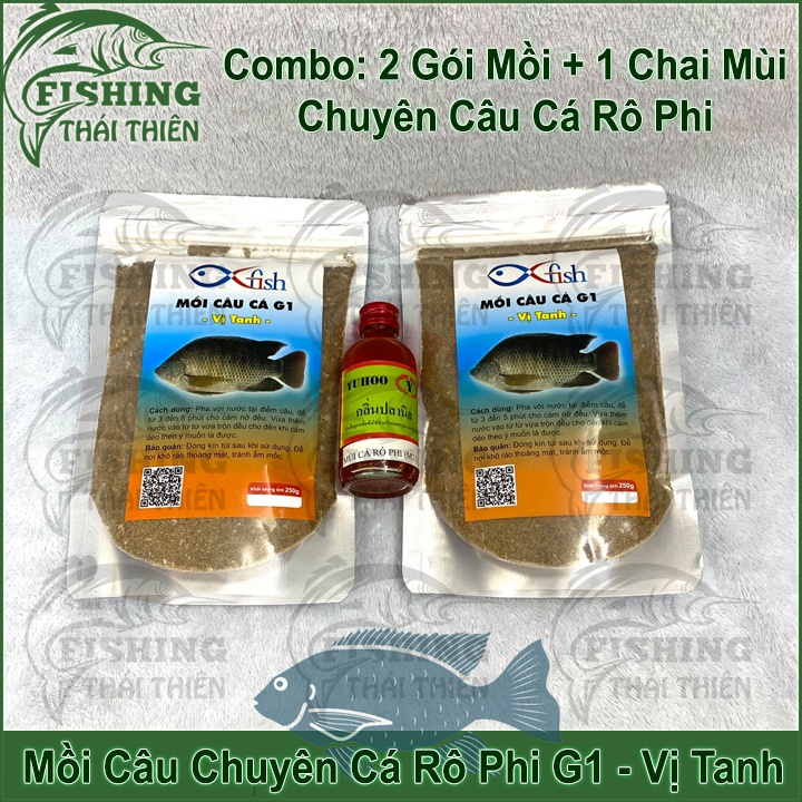 Combo 2 Gói Mồi Câu Cá Rô Phi G1, 1 Chai Tinh Mùi M21