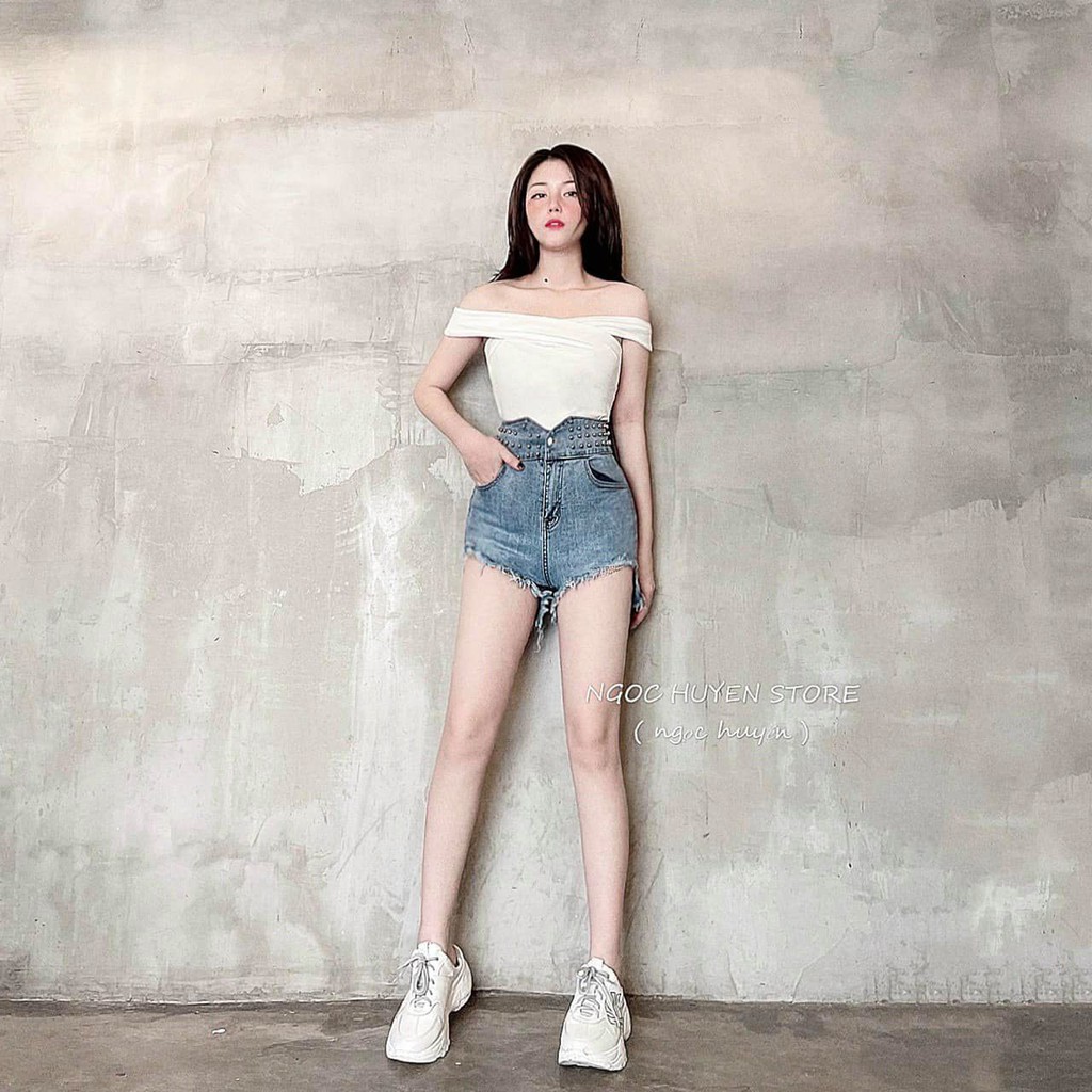 Quần shorts jeans phối dây xích đùi siêu hot hit
