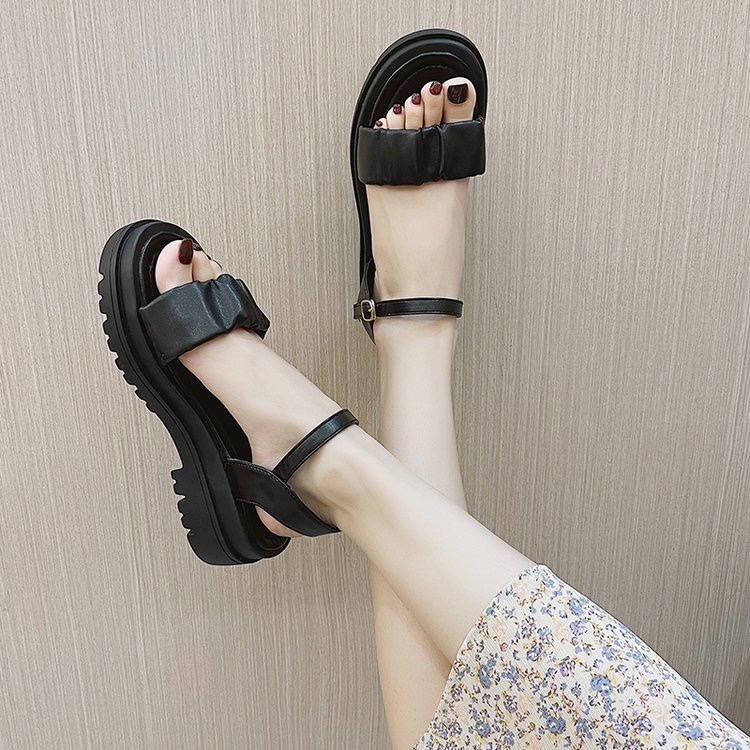 Sandal Nữ Ulzzang Vintage, Dép Quai Hậu Bản Ngang Nhún Đế Cao Su Chống Trơn PU Độn 5cm Quai Gài Hàn Quốc - Iclassy_shoes