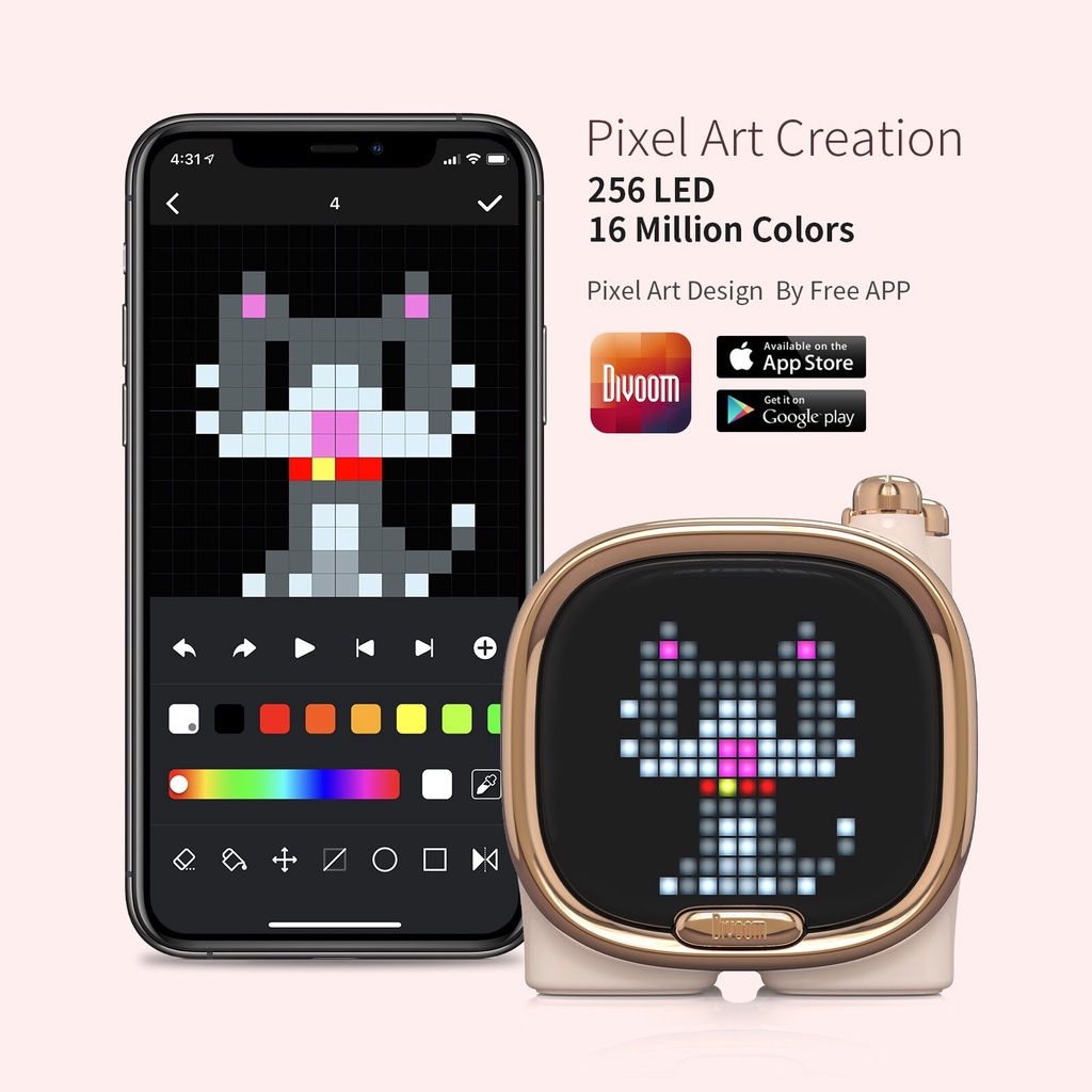 Divoom Zooe Loa Bluetooth màn hình LED 256 Full RG, thiết kế nhỏ gọn, tích hợp APP nhiều tính năng micro