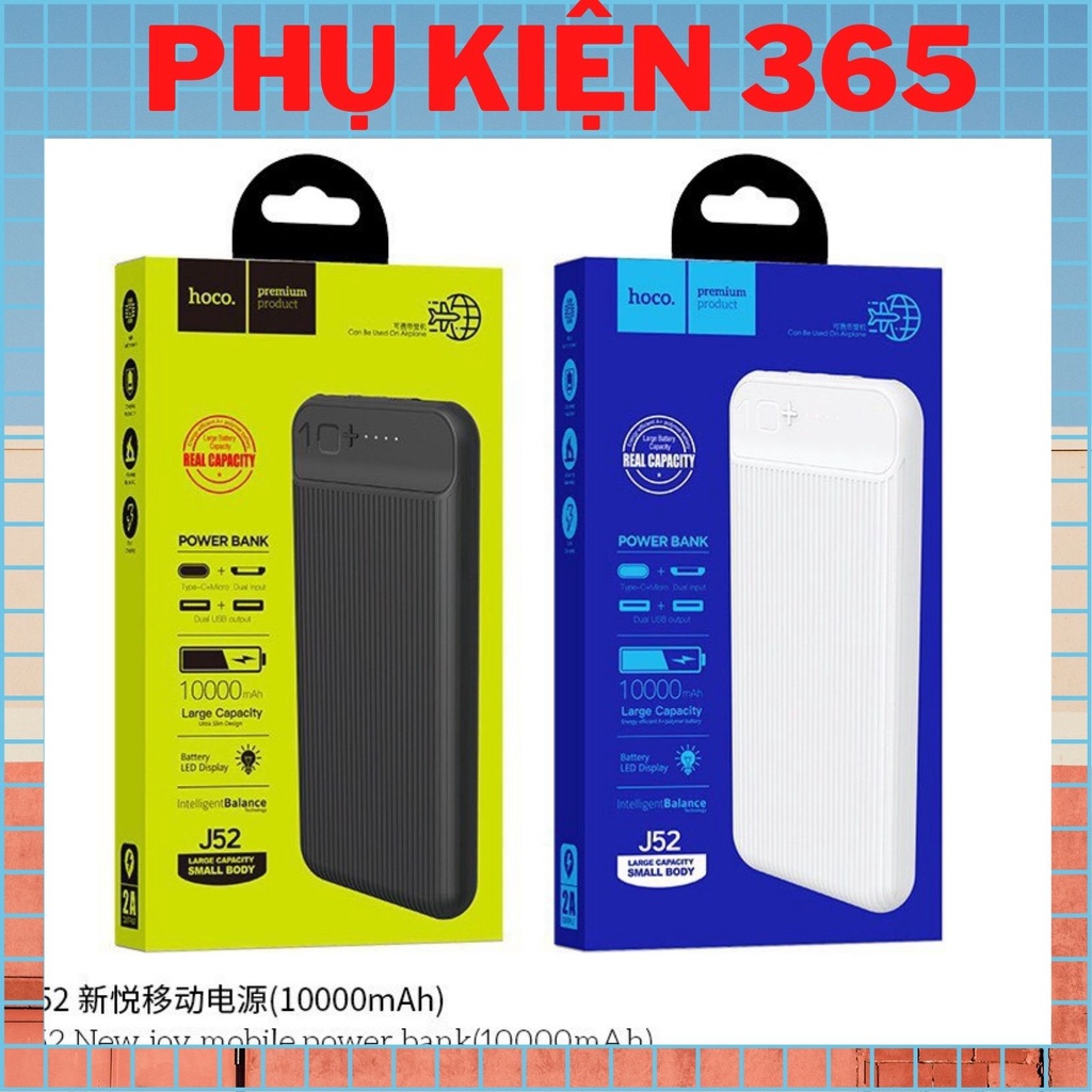 ✔️CHÍNH HÃNG✔️ Sạc Dự Phòng Hoco J52 Bản Nâng Cấp ✔10000mAh  ✔Siêu Mỏng ✔️ Sạc 2 Thiết Bị Cùng Lúc