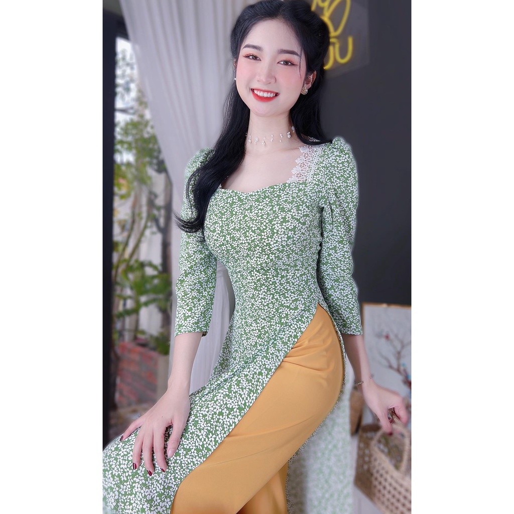 Áo dài cách tân nữ kiểu cổ ren quyến rũ không kèm quần CHUU AD8044