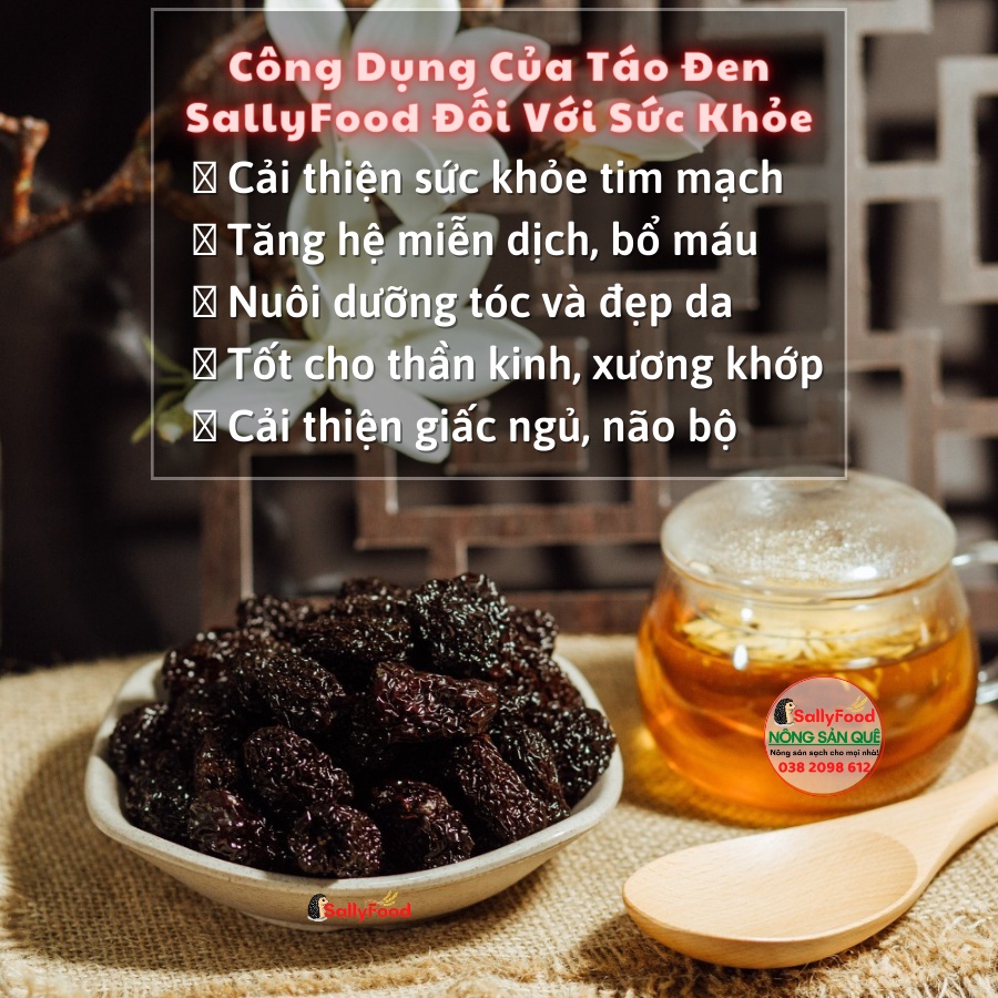 Táo Đen Hữu Cơ SallyFood 1kg Táo Tàu Đen  Organic Khô Sấy Lạnh Dẻo Ngọt Ngon Dày Thịt Nông Sản Sạch
