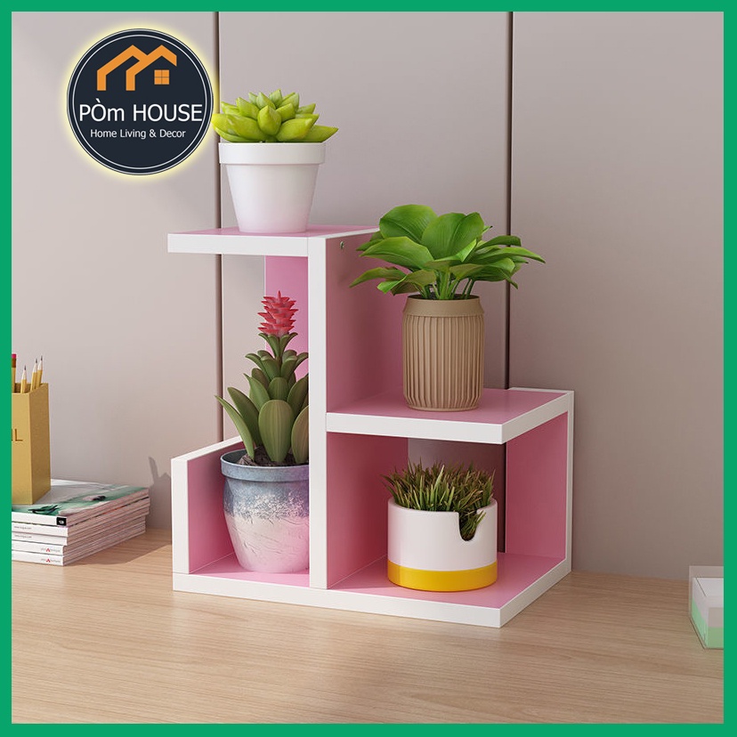 Kệ trang trí cây cảnh trong nhà KTT-06, kệ gỗ để chậu hoa sen đá ban công đẹp gỗ An Cường - Kệ sách mini nhiều màu chọn