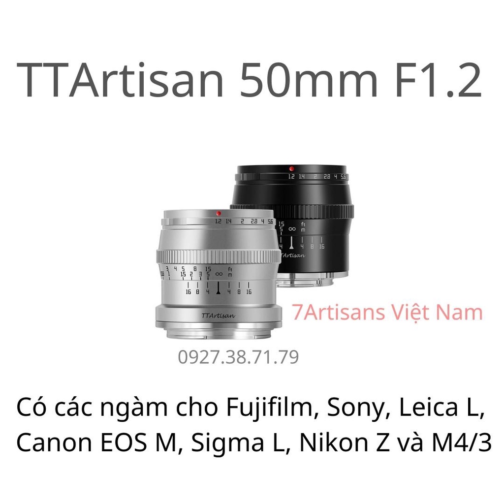 Ống kính TTArtisan 50mm F1.2 dành cho APS-C cho các ngàm Sony E, Canon EOS M, Fujifilm, Nikon Z, Leica L và M4/3