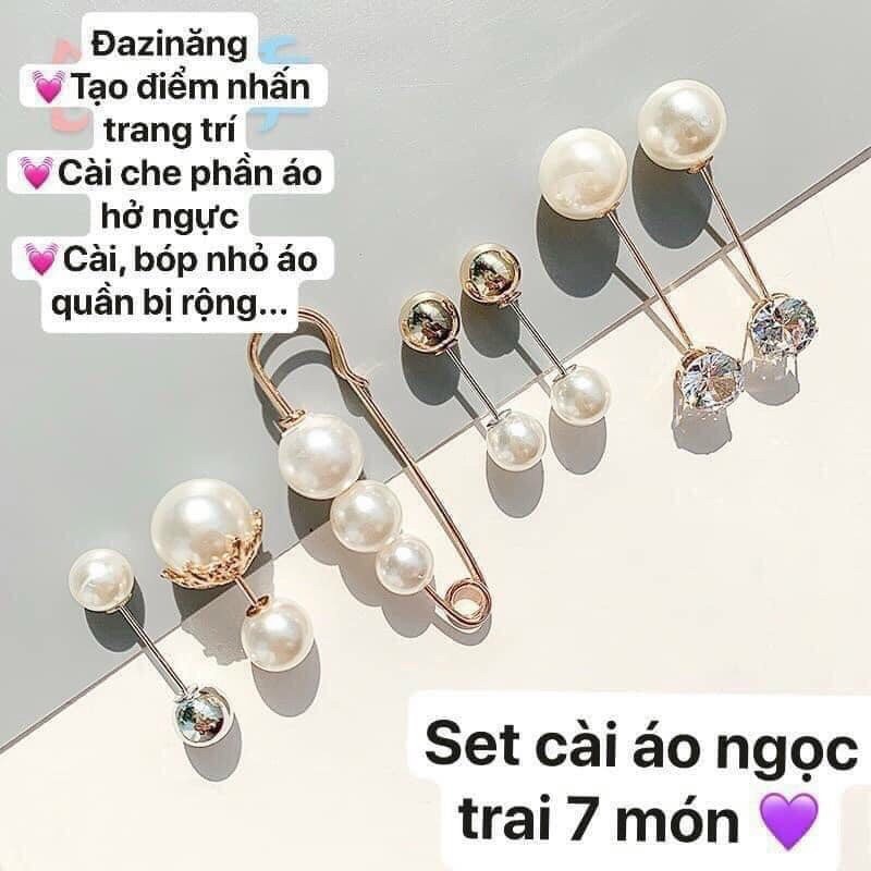 Set cài áo, gim quần áo đính ngọc trai nhân tạo 7 món siêu xinh