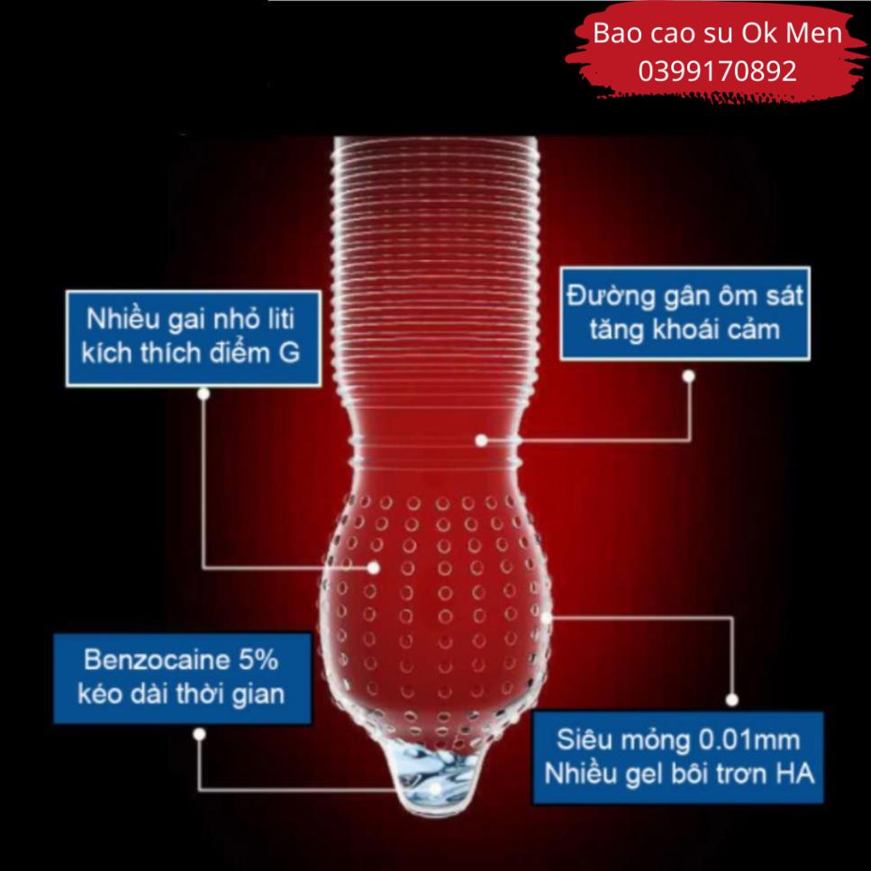 Bao Cao Su OLO 001 Hồng, bcs Gân Gai, Siêu Mỏng, Nhiều Gel Bôi Trơn Hộp 10 BCS