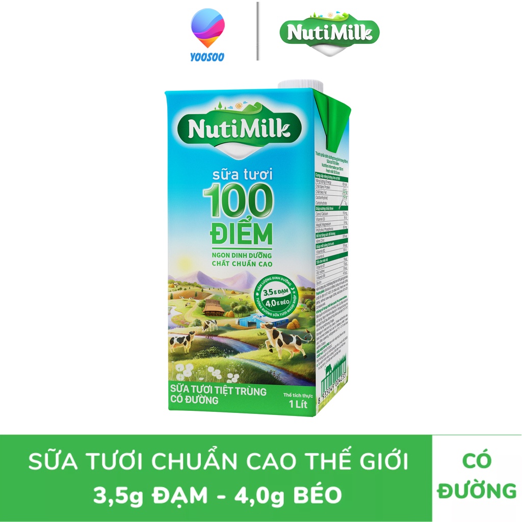 Hộp NUTIMILK Sữa Tươi Tiệt Trùng Không Đường/ Có Đường/ Ít Đường/ Đường Đen 1000mL - Thương hiệu NUTIFOOD - YOOSOO MALL