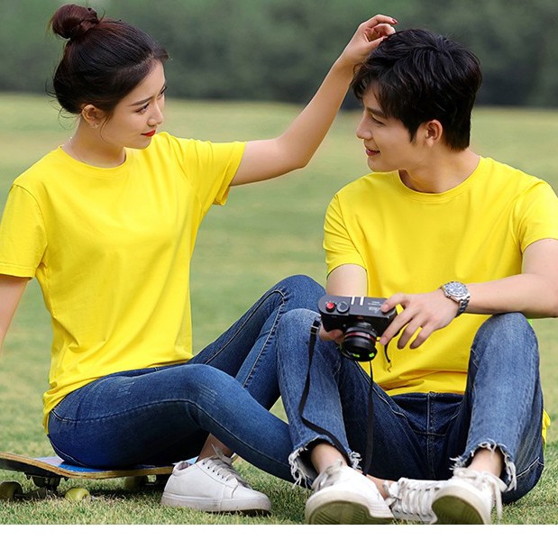 Áo thun trơn MÀU VÀNG NHẠT, chất liệu cotton - Áo phông Nam Nữ cổ tròn Thấm hút mồ hôi. Nhận IN ẤN theo yêu cầu