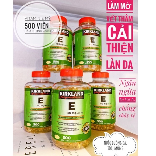 Vitamin E Mỹ 500v Kirkland 400ui hỗ trợ làm đẹp da