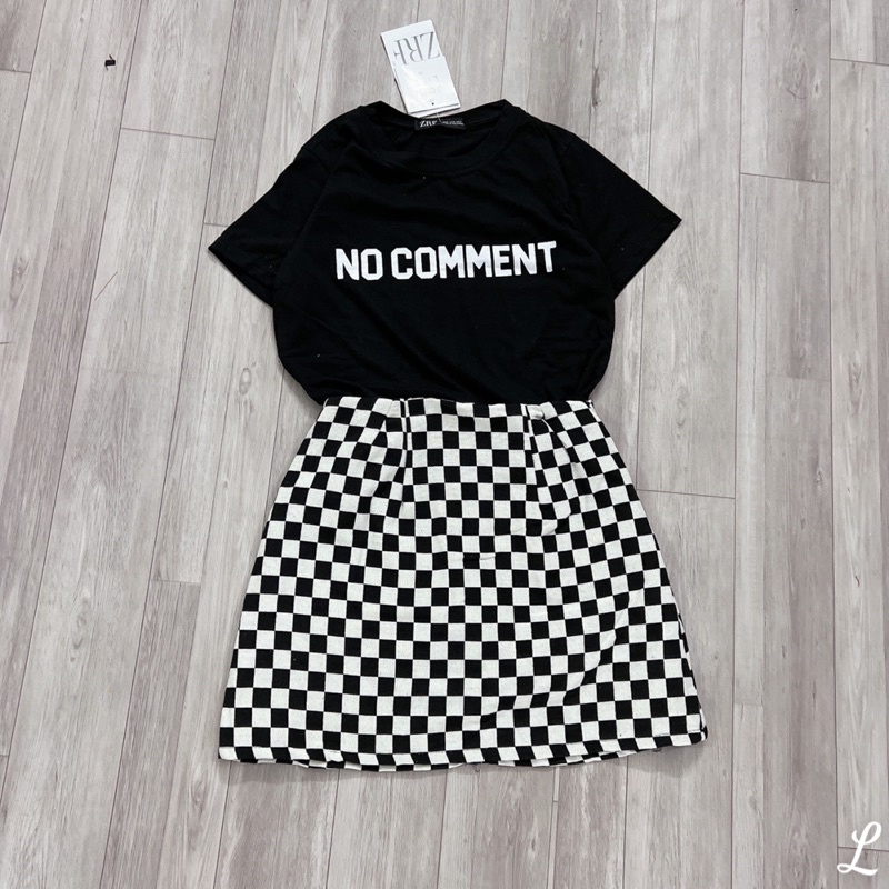 Set Áo thun đen mix chân váy caro form A (hàng loại 1) áo phông cotton dày dặn