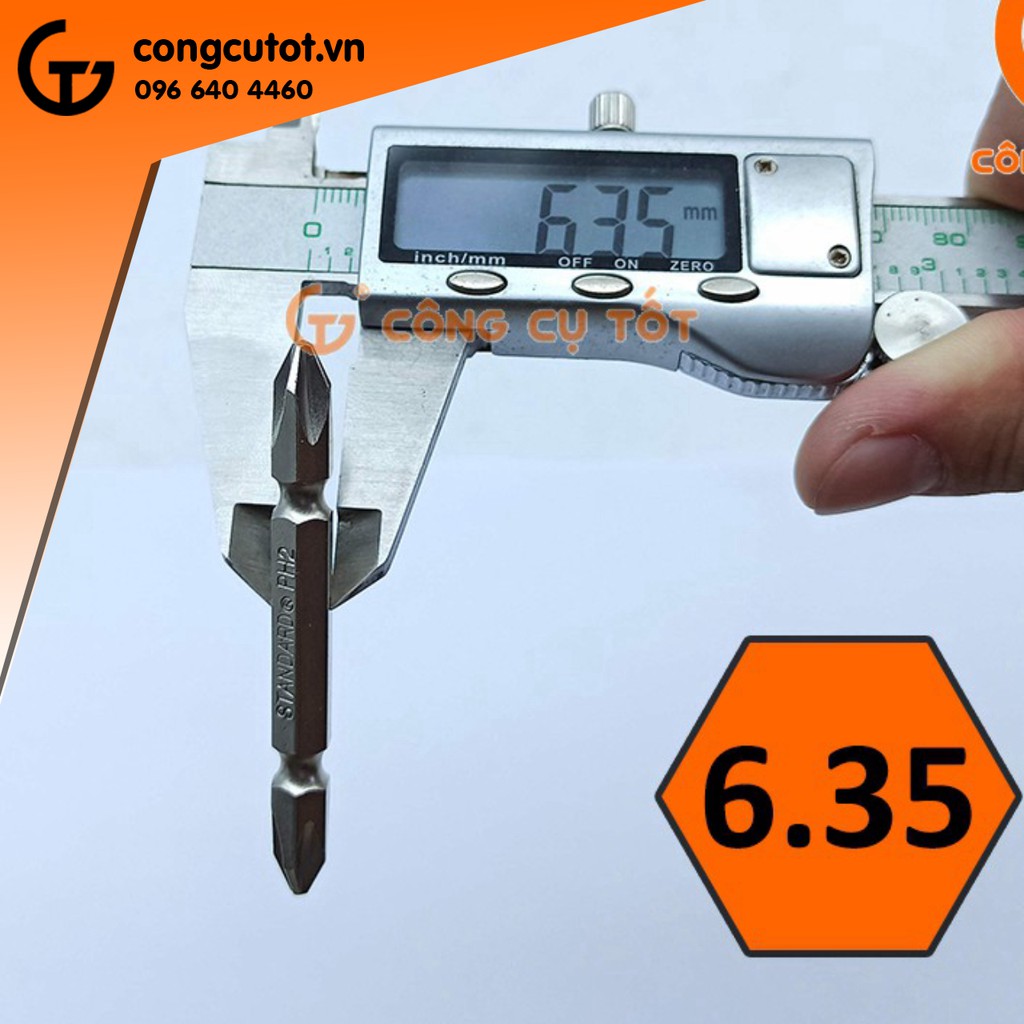 Mũi bắn vít 2 đầu bake thép S2 si trắng Standard Đài Loan dài 65mm