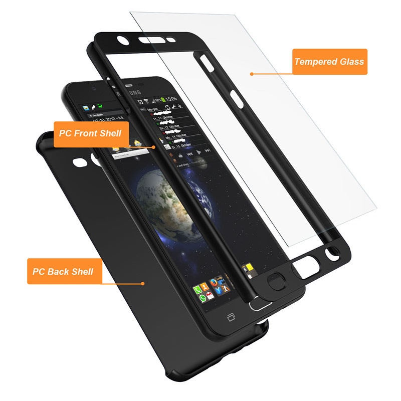 Ốp điện thoại cứng chống sốc + kính cường lực bảo vệ 360 độ cho Samsung Galaxy J6+ J6 J5 J4+ J4 J8 2018 J7 J5 Pro