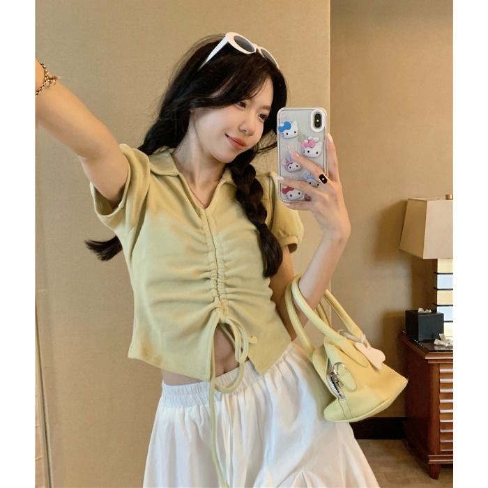 Áo croptop Ngắn Tay Cổ Chữ V Thiết Kế Mới Thời Trang Mùa Hè Dành Cho Nữ