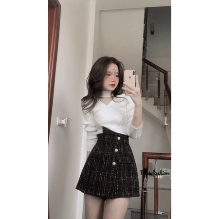 áo len tăm cổ v phối