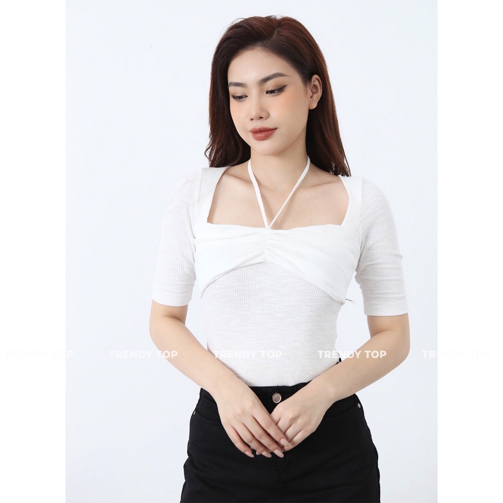 Áo cổ yếm - Áo kiểu tay ngắn dáng ôm chất thun tăm siêu co giãn, CTWOMEN