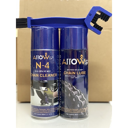 [HCM][SỐC] Chai Xịt Rửa Và Bảo Dưỡng Sên Xe Máy Đa Năng Arrow SP N-4 Chain Cleaner Và ArrowSP Chain Lube (400ml) + T