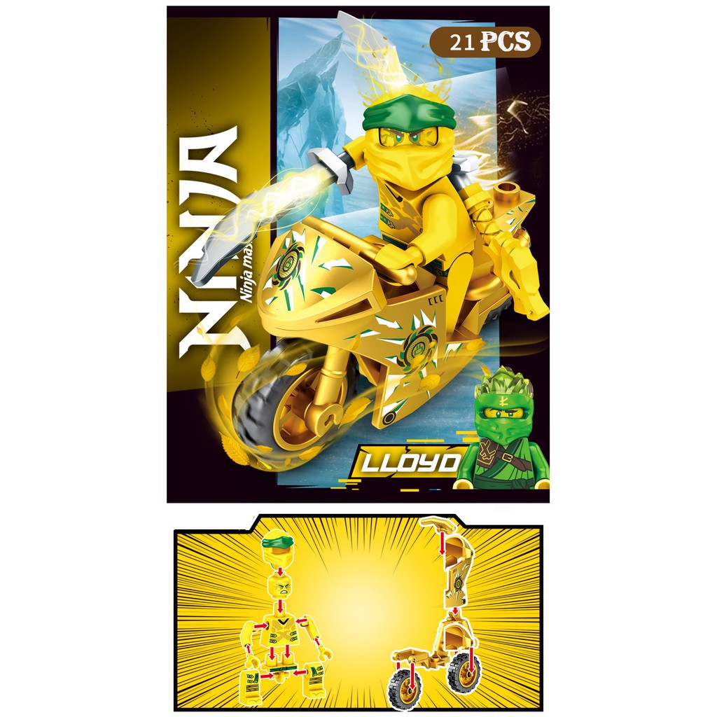 8 CÁI Bộ Đồ Chơi Xe Máy Ninjago Vàng Minifigure Ninja Búp Bê Nhỏ Thích Hợp Làm Đồ Chơi Xếp Hình Lego Quà tặng cho trẻ em