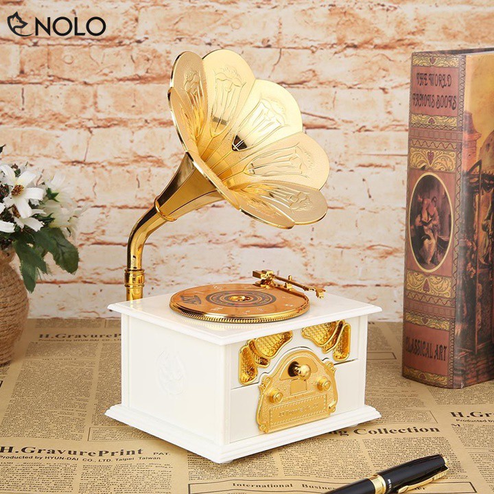 Hộp Nhạc Music Trinket Box Gramophone Phong Cách Máy Chạy Đĩa Cổ Điển Chất Liệu Nhựa ABS