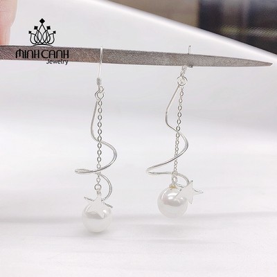 Bông Tai Bạc Móc Xoắn Ngọc Trai Nhân Tạo Minh Canh Jewelry