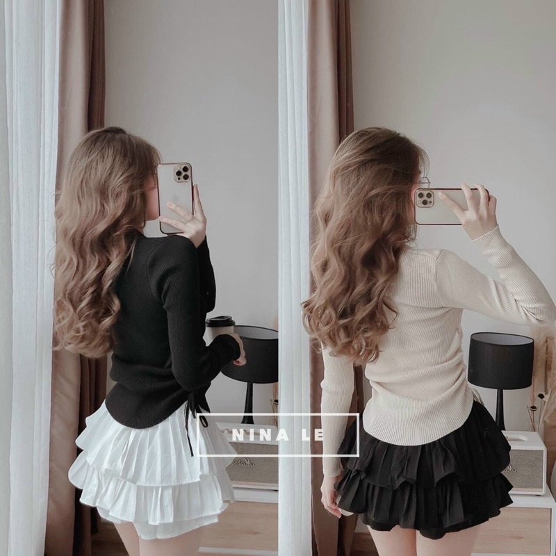 Áo kiểu cổ vuông dây chéo ngực tay dài nữ GB alohashop91