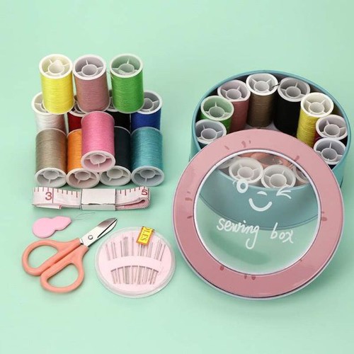 Hộp kim chỉ khâu vá đa năng cao cấp dáng tròn bằng kim loại (KCT03)