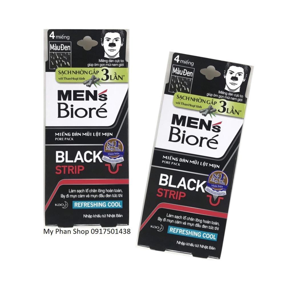 Combo 5 Hộp Miếng Dán Mũi Lột Mụn Than Hoạt Tính Dành Cho Nam - Men's Biore Pore Pack Black Strip (1 hộp/4 miếng x 5)