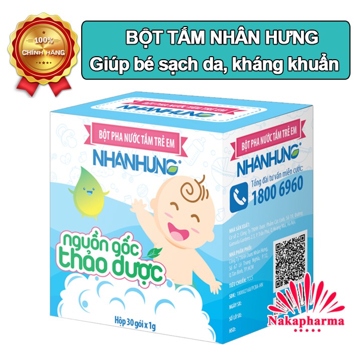 Bột tắm pha nước tắm trẻ em Nhân Hưng - Giúp sạch da, kháng khuẩn, ngừa rôm sảy