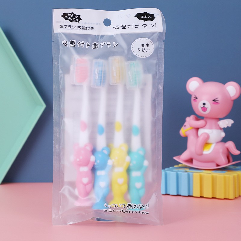 Sét 4 Bàn Chải Đánh Răng Hình Thú Xuất Nhật Cho Bé (LOẠI CÓ NẮP BẢO VỆ)