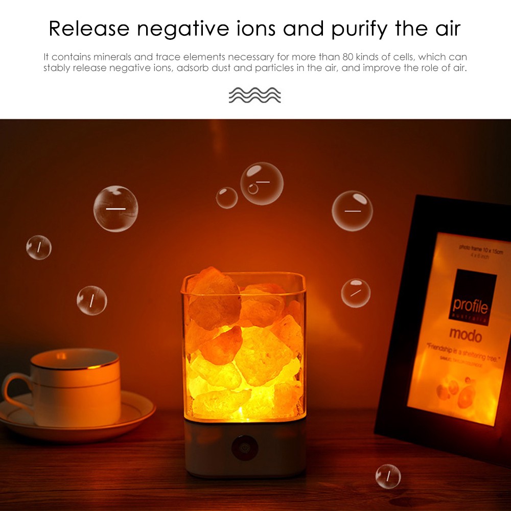 DreamH☛ Salt Lamp Himalayan Crystal Salt Lamp Natural Negative Ion Salt Mine Lamp USB Colorful Night Light ❀