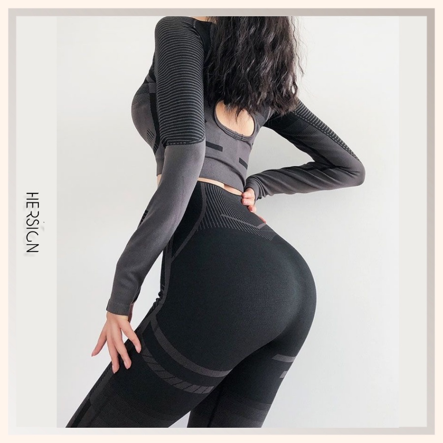 ĐỒ TẬP GYM NỮ BỘ ĐỒ TẬP YOGA DÀI TAY QUẦN LEGGING QUẦN ÁO THỂ THAO CAO CẤP HERSIGN-SET44