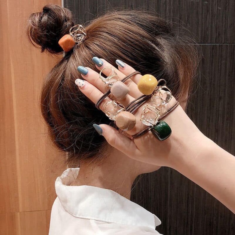 Dây buộc tócFREESHIP Set 20 chun buộc tóc túi nhựa trong mix nhiều hình dễ
