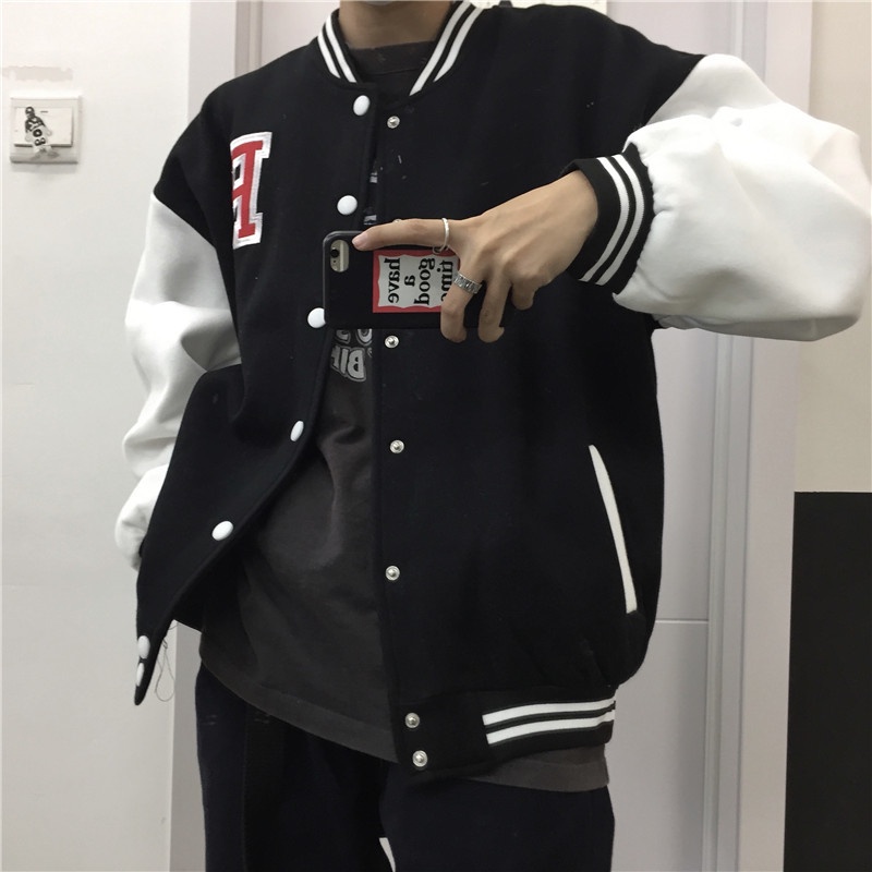 Áo khoác bóng chày nam thêu họa tiết chữ phong cách vintage cho thời trang simple unisex bigsize Áo khoác Bomber Hàn Quốc