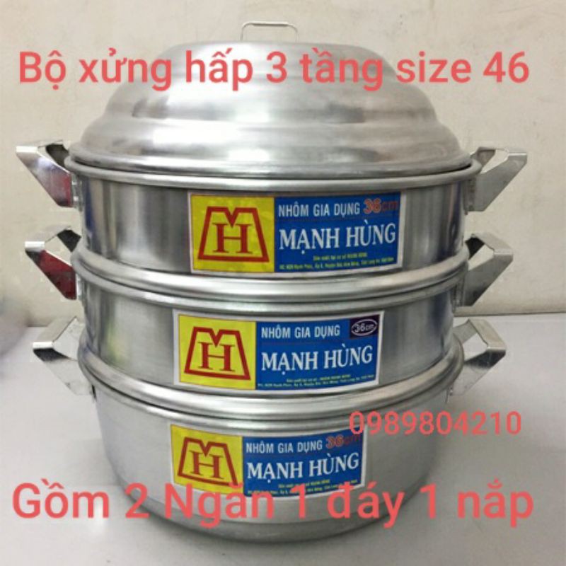 (Video Sp)Bộ xửng hấp nhôm Mạnh Hùng 3 tầng size 46 (CHÍNH HÃNG),bộ xửng hấp bánh 3 tầng ,xửng hấp bánh bao,rau,hải sản